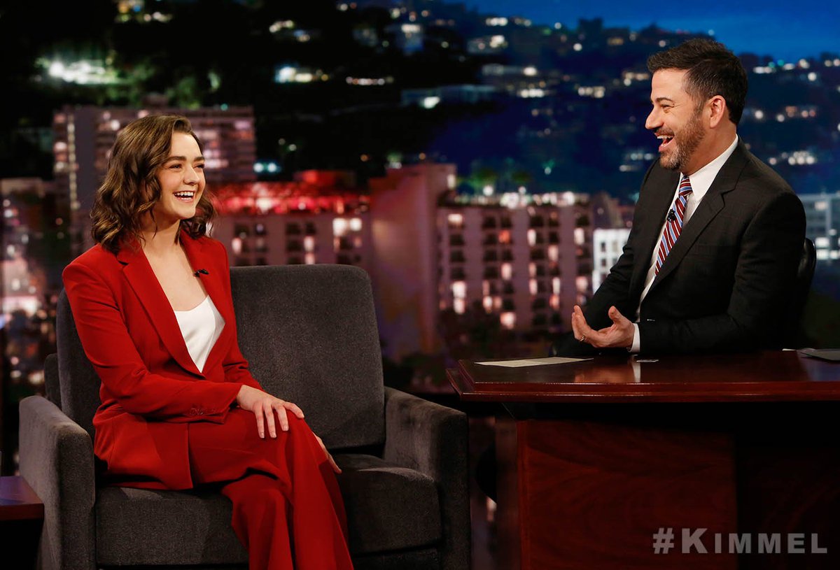 RT @JimmyKimmelLive: Delightful actress and heartless assassin! @Maisie_Williams #GameOfThrones #EarlyMan https://t.co/hH4EjTPzwE