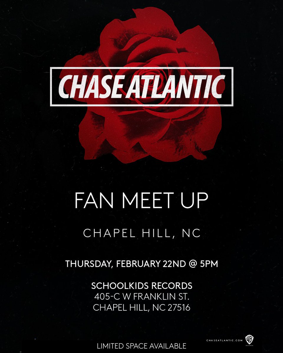 RT @ChaseAtlantic: Chapel Hill, come hang with us @Schoolkids tomorrow! ???? https://t.co/NzBw6aPGPm