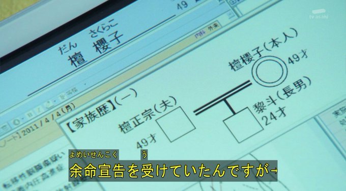 前も言ったけど、櫻子さんのカルテ、左下に『転移性脳腫瘍疑い』って書いてある。トゥルエンのまどかちゃんも脳腫瘍。果たして黎 前も言ったけど、櫻子さんのカルテ、左下に『転移性脳腫瘍疑い』って書いてある。トゥルエンのまどかちゃんも脳腫瘍。果たして黎