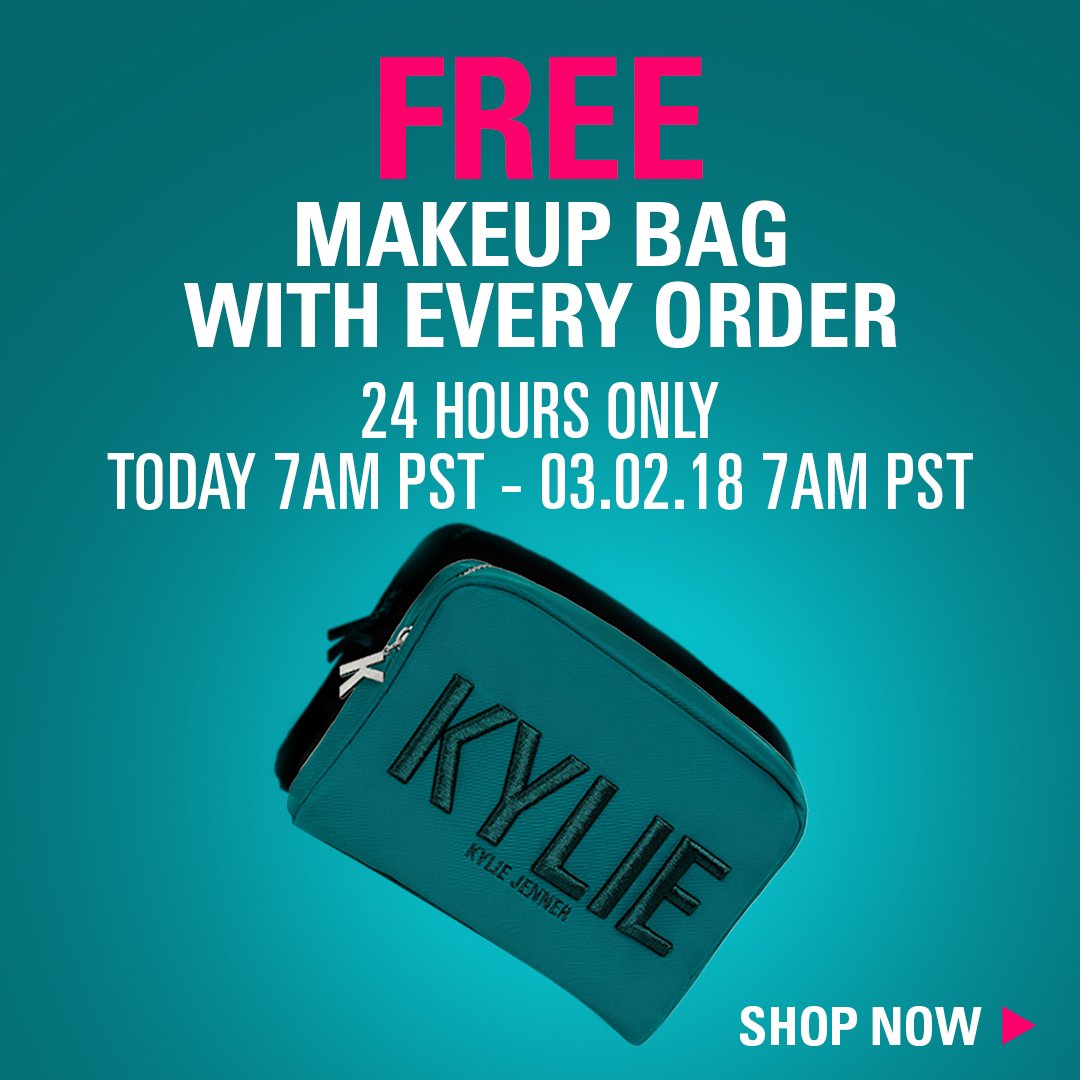FREE makeup bag with every order, today only! Head to https://t.co/bDaiohhXCV now! ???? @kyliecosmetics https://t.co/04sW5Lc9R7
