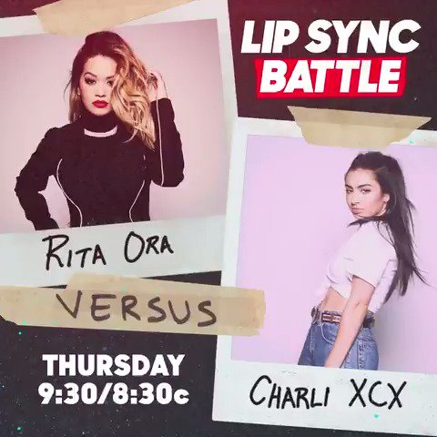 RT @lsb: NEXT #LIPSYNCBATTLE: @RitaOra vs. @Charli_XCX! 

Thursday at a special time, 9:30/8:30c on @ParamountNet. https://t.co/VHdAJUZ4Qh