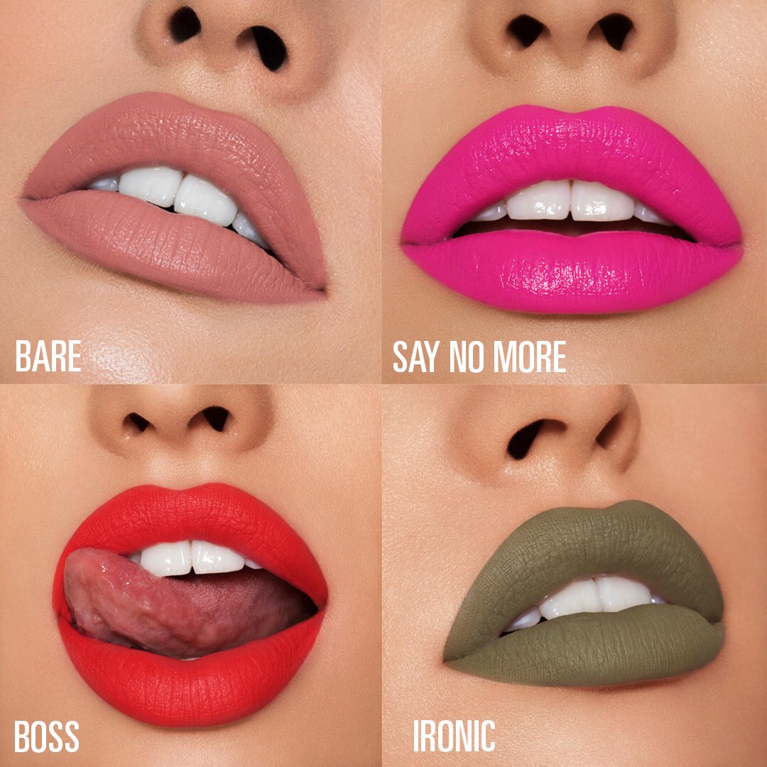 4 new lip kit shades ???? Bare and Say No More velvets and Boss and Ironic mattes! https://t.co/bDaiohhXCV https://t.co/0xbCmeqbnl