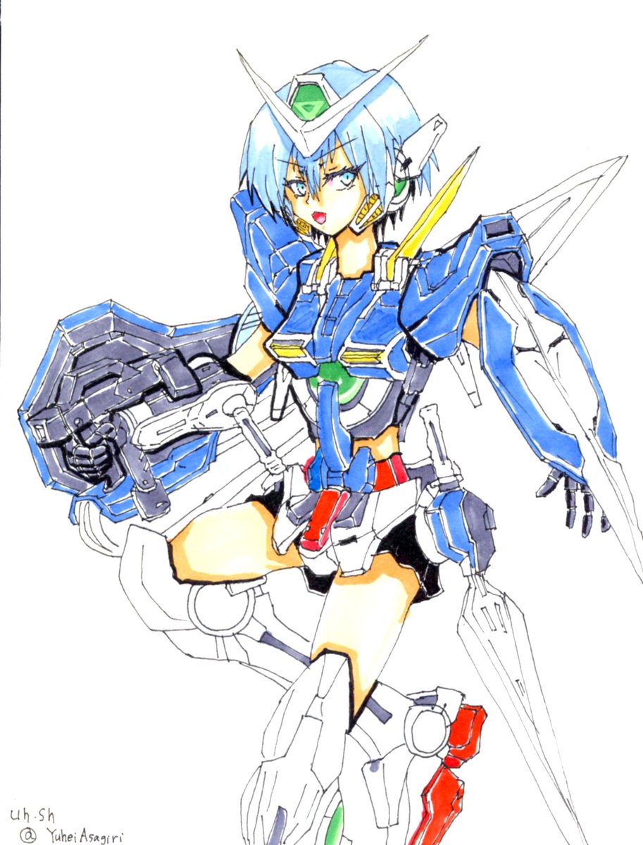 #テレ玉 でガンダムダブルオー再放送やってたので大昔描いたガンダムエクシアな兎角さんをひっそりと #akumanorid #テレ玉 でガンダムダブルオー再放送やってたので大昔描いたガンダムエクシアな兎角さんをひっそりと #akumanorid