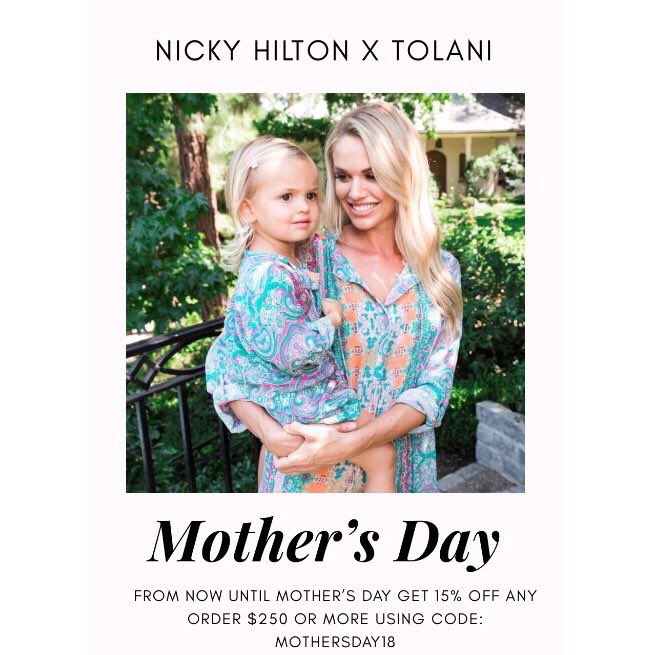 RT @NickyHilton: From now until Mother’s Day get 15% off any order $250 or more using code: MOTHERSDAY18 ????‍????❤️ https://t.co/IPAuCE4Iyb