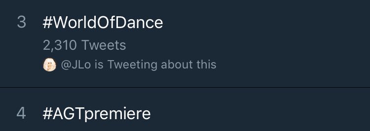 RT @gpolson37: @JLo Not even 5 minutes into #WorldOfDance and we are already number 3 on trending!!!! https://t.co/RxtHMknDOr