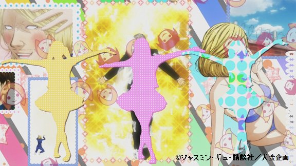 【プチ情報】OP映像で登場する、ゴクドルズ3人のPOPなダンスシルエットは、実は今千秋監督自らがカツラを付け変え3キャラ 【プチ情報】OP映像で登場する、ゴクドルズ3人のPOPなダンスシルエットは、実は今千秋監督自らがカツラを付け変え3キャラ