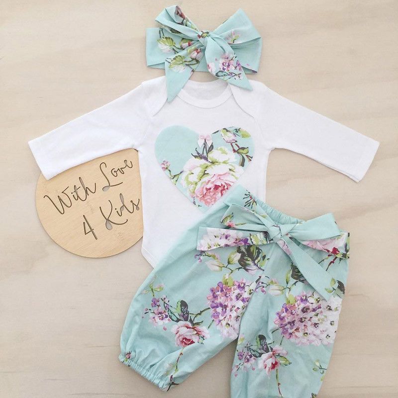 3pcs Newborn Kid Baby Girl Floral Clothes Jumpsuit Romper Bodysuit...