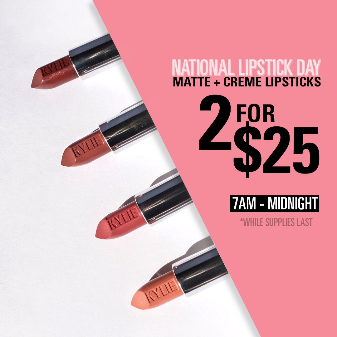 sunday surprise! starting now get 2 lipsticks for $25 at https://t.co/bDaiohhXCV!! #NationalLipstickDay ???? https://t.co/KxgqVrjvrc