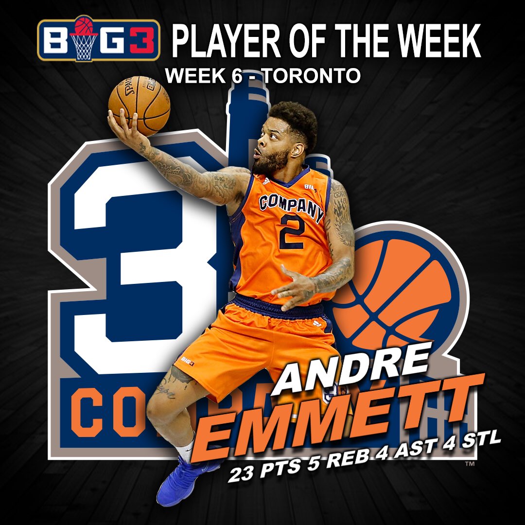 RT @thebig3: Andre Emmett is the Week 6 BIG3 Player of the Week ???????????? https://t.co/LUTxxxSsT5