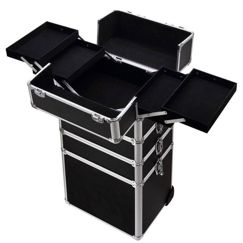 4in 1 Rolling Aluminum Makeup Case Cosmetic Train Box Wheeled...