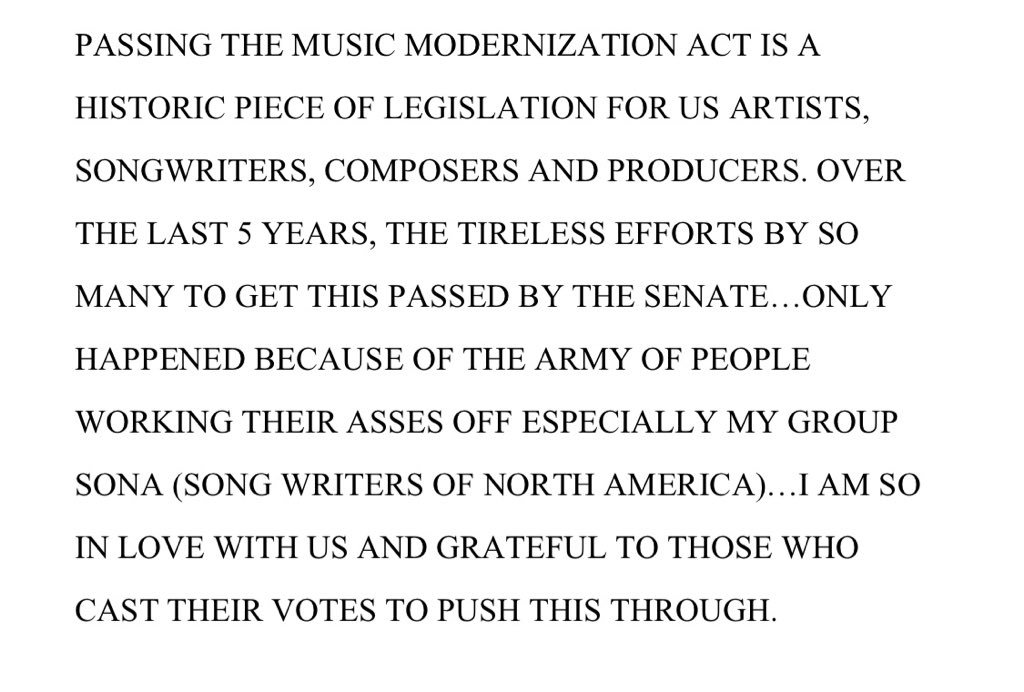 MY STATEMENT ON THE MUSIC MODERNIZATION ACT PASSING IN THE SENATE @wearesonaLA https://t.co/hSTtJiiEIE