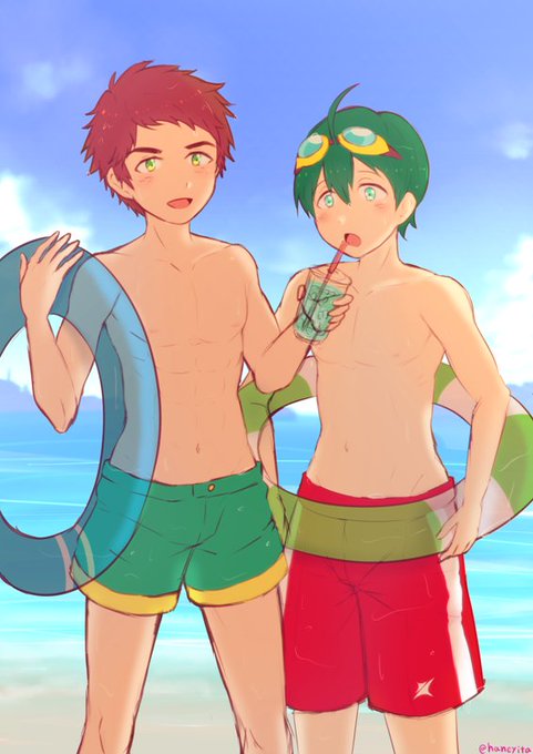 夏に描いてて放置してたアプモンの勇仁とハルの水着・・・勇ハル・・・もう涼しい季節なのにごめんよ・・・ 夏に描いてて放置してたアプモンの勇仁とハルの水着・・・勇ハル・・・もう涼しい季節なのにごめんよ・・・