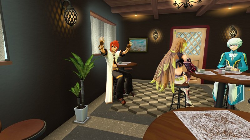 「テイルズ オブ VRカフェ ~カフェ オブ ミリーナ~」カフェの見どころをご紹介③!VRカフェ内では座っているキャラク 「テイルズ オブ VRカフェ ~カフェ オブ ミリーナ~」カフェの見どころをご紹介③!VRカフェ内では座っているキャラク