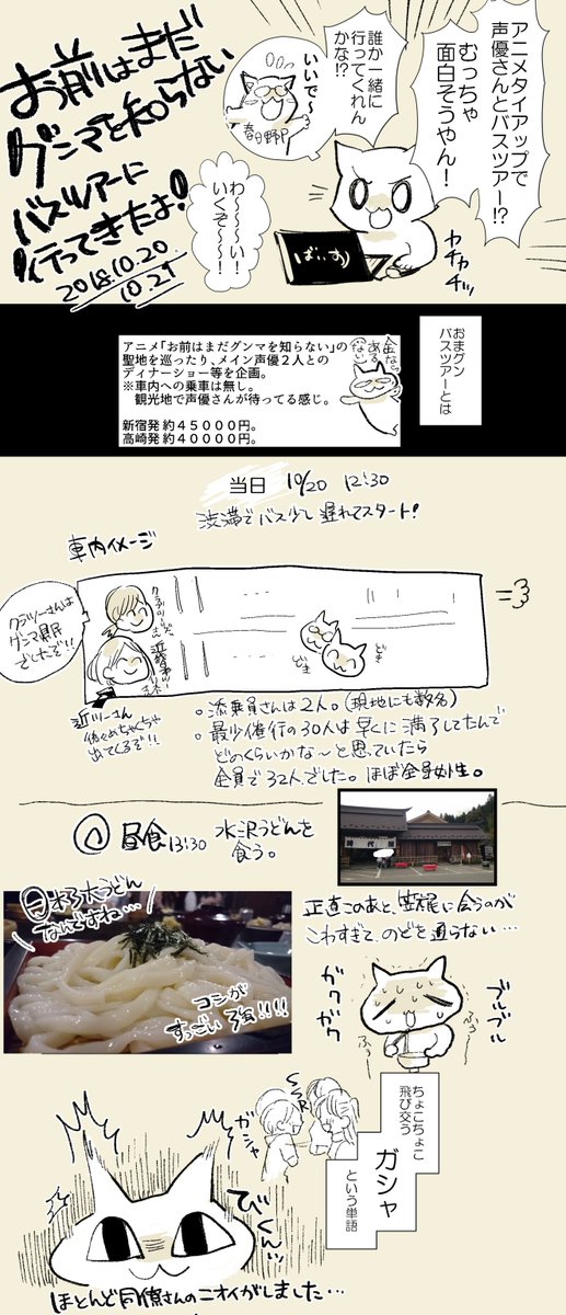 アニメ「お前はまだグンマを知らない」のバスツアーに参加したレポ漫画です① 1/2 続きはリプへ 声優さん似てないのと記憶 アニメ「お前はまだグンマを知らない」のバスツアーに参加したレポ漫画です① 1/2 続きはリプへ 声優さん似てないのと記憶