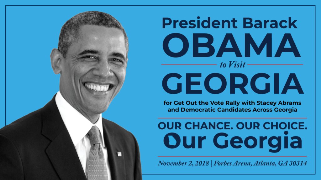 RT @staceyabrams: BREAKING: President @BarackObama is coming to Georgia! Learn more: https://t.co/n3HciKhdjz #gapol https://t.co/h2ejGiuYkn