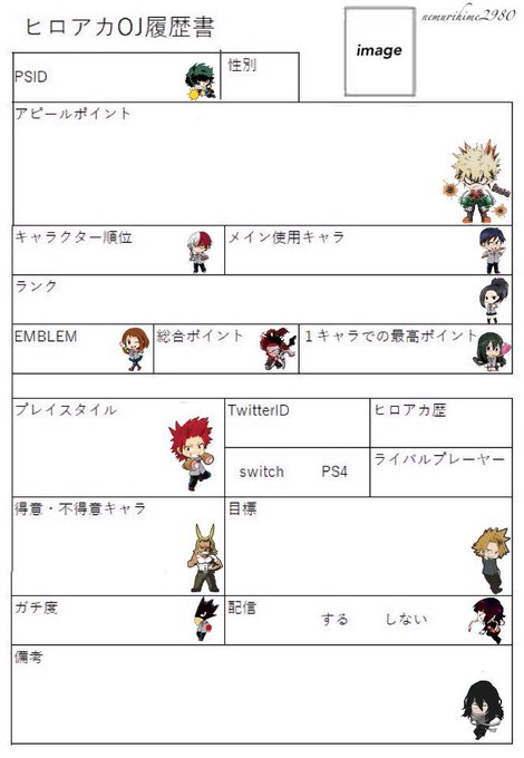 ヒロアカOJの履歴書を作りましたので良ければ自己紹介等に使って下さい(๑•̀ㅂ•́)و✧#ヒロアカOJ#ヒロアカ履歴書# ヒロアカOJの履歴書を作りましたので良ければ自己紹介等に使って下さい(๑•̀ㅂ•́)و✧#ヒロアカOJ#ヒロアカ履歴書#