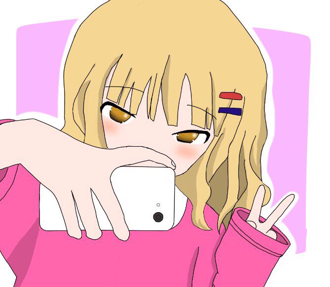 慣れない自撮りをする櫻子ちゃんを描きまちた!#ゆるゆり 慣れない自撮りをする櫻子ちゃんを描きまちた!#ゆるゆり