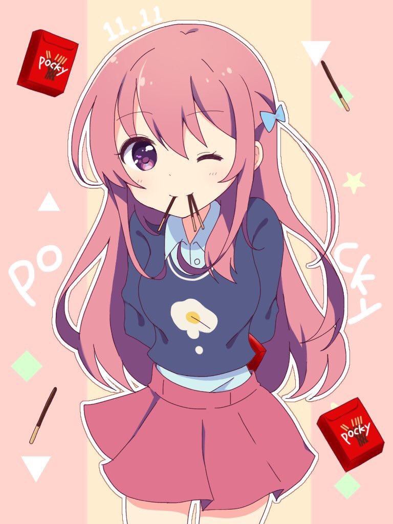 ガーリッシュナンバーの烏丸千歳ちゃんにポッキー加えさせて無理やりポッキーの日のイラストにした2016年11月11日 ガーリッシュナンバーの烏丸千歳ちゃんにポッキー加えさせて無理やりポッキーの日のイラストにした2016年11月11日