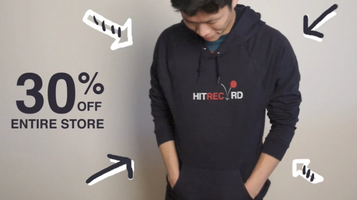 Hoodies (and everything else in the @hitRECord store) is 30% off today: https://t.co/U0i9PktwC5 #CyberMonday https://t.co/htwvvQbCLK