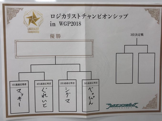 【#WGP2018】WGP2018ラクエンロジックステージin東京支部、ロジカリストチャンピオンシップの決勝トーナメント 【#WGP2018】WGP2018ラクエンロジックステージin東京支部、ロジカリストチャンピオンシップの決勝トーナメント