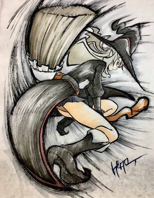 空を飛んでるアニエスを墨絵で描いてみました😆ホウキで滑空してターンしてるところを迫力あるように描きたかったのですが迫力あ 空を飛んでるアニエスを墨絵で描いてみました😆ホウキで滑空してターンしてるところを迫力あるように描きたかったのですが迫力あ