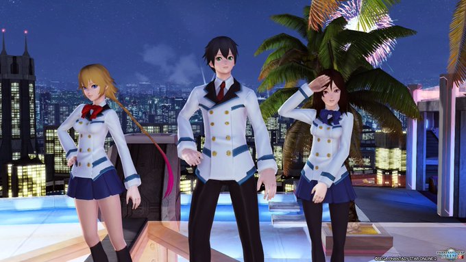 #ラグたい今週で夜景も最後なのでアニメPSO2からこの三人で撮りました。両手に華なイツキ……コアが見たら羨ましそうに地べ #ラグたい今週で夜景も最後なのでアニメPSO2からこの三人で撮りました。両手に華なイツキ……コアが見たら羨ましそうに地べ