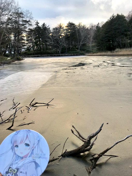 万座温泉にきたので観光も色々と♨️夏に透き通っていた牛池は凍ってた!☃️みけちゃんが秒速5センチメートル風の写真を撮った 万座温泉にきたので観光も色々と♨️夏に透き通っていた牛池は凍ってた!☃️みけちゃんが秒速5センチメートル風の写真を撮った