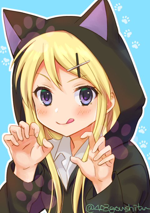 九条カレン生誕祭2018をスルーしてしまった反省絵。ネコミミフードでドヤ顔#kinmosa 九条カレン生誕祭2018をスルーしてしまった反省絵。ネコミミフードでドヤ顔#kinmosa