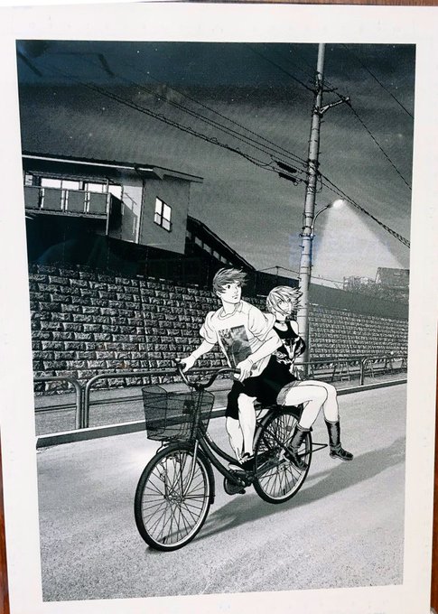 6つ目はこの原画です。零とパピコが自転車で2人乗りしているところです。映画のワンシーンのような所がとても綺麗でよかったで 6つ目はこの原画です。零とパピコが自転車で2人乗りしているところです。映画のワンシーンのような所がとても綺麗でよかったで