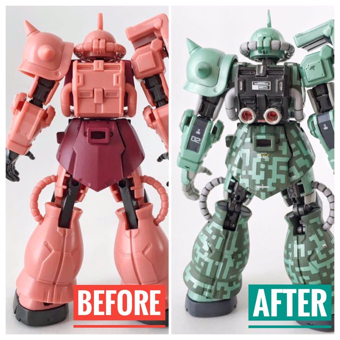 Gフレーム第3弾 MS-06S シャアザクを改修。機体本体の作業が完了したのでBefore & Afterその5 Gフレーム第3弾 MS-06S シャアザクを改修。機体本体の作業が完了したのでBefore & Afterその5