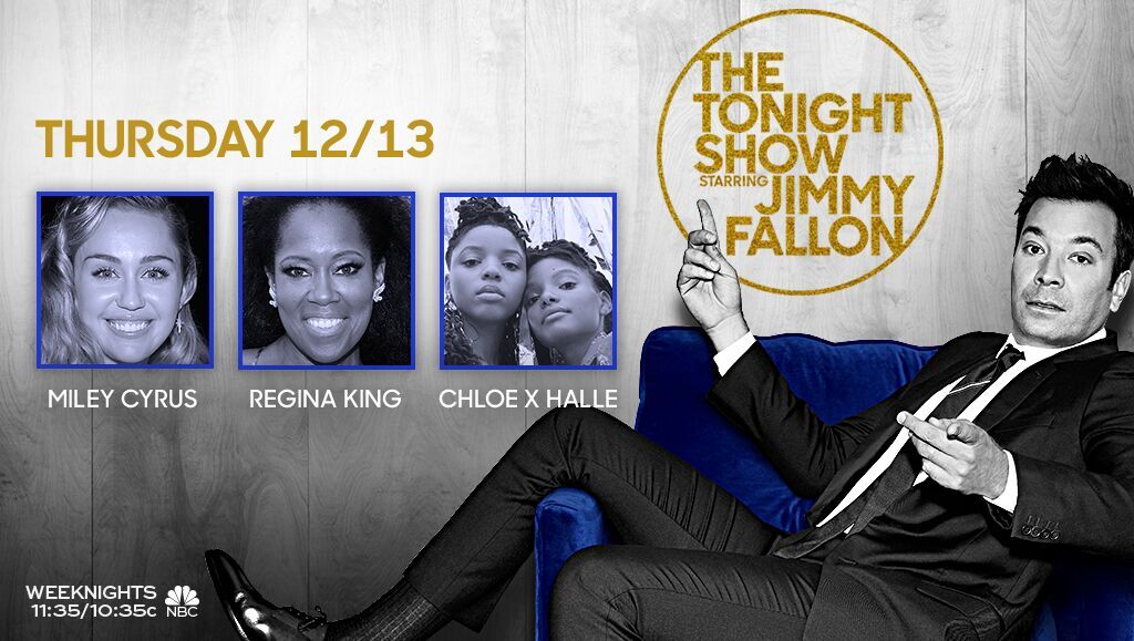 RT @FallonTonight: Tonight on the show: @MileyCyrus, @ReginaKing & music from @chloexhalle! #FallonTonight https://t.co/RvRN046CBz