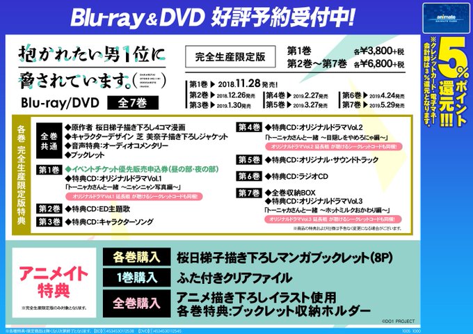「抱かれたい男1位に脅されています。」BDDVD2~7巻ご予約受付中!アニメイト特典は各巻に《桜日梯子描き下ろしマンガブ 「抱かれたい男1位に脅されています。」BDDVD2~7巻ご予約受付中!アニメイト特典は各巻に《桜日梯子描き下ろしマンガブ