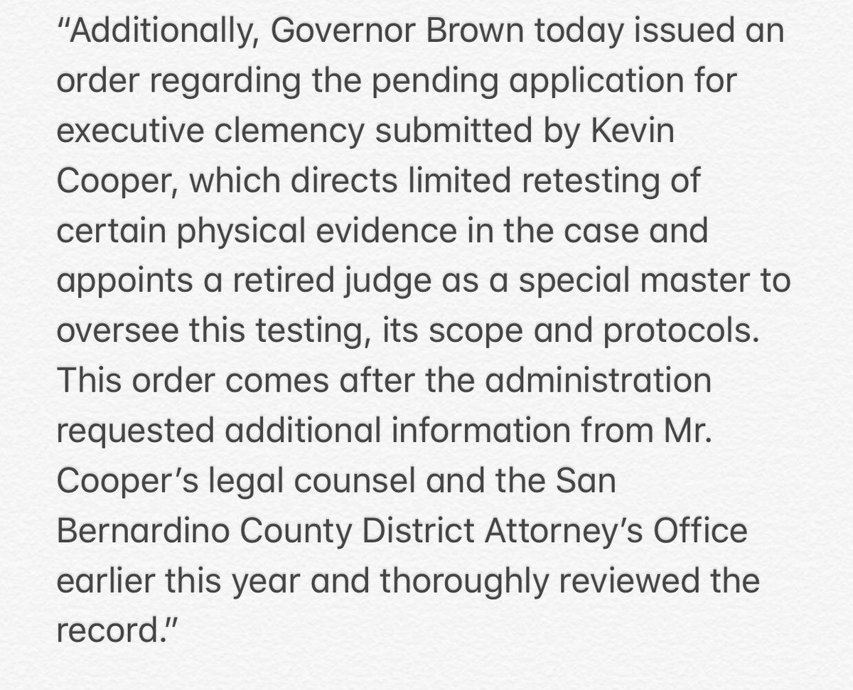 Just saw the press release from Governor Brown regarding Kevin Cooper! Such amazing news! https://t.co/GUVIgcQYDq