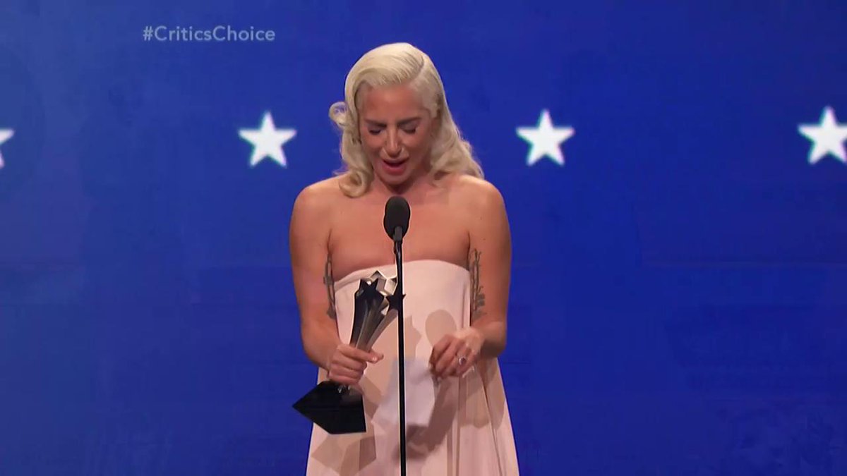 RT @Variety: Lady Gaga's emotional acceptance speech for her tied win for best actress #CriticsChoice https://t.co/IAepNXW87Y