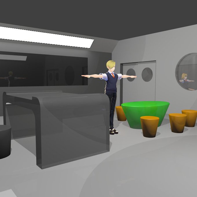 お正月は3DCG(Blender)に挑戦。人物はVRoidで作り、未来風の家具・建物(シンプルな丸や四角の変形・組合せ) お正月は3DCG(Blender)に挑戦。人物はVRoidで作り、未来風の家具・建物(シンプルな丸や四角の変形・組合せ)