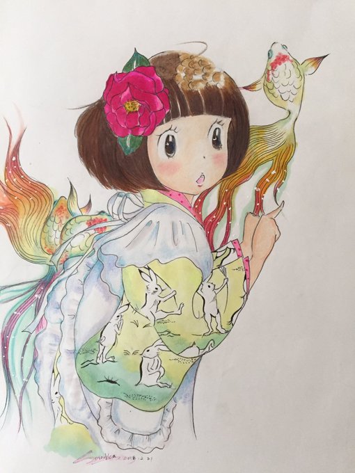 昨日 #3月のライオン 🌸①から読み返していて、14巻発売祝いに鳥獣戯画の兎モチーフの着物柄ひなちゃん描いたけど(特装版 昨日 #3月のライオン 🌸①から読み返していて、14巻発売祝いに鳥獣戯画の兎モチーフの着物柄ひなちゃん描いたけど(特装版