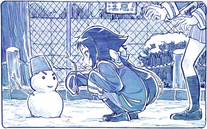 公園で雪だるまを作ってる真白と迎えに来た紅緒様描いた #未確認で進行形 公園で雪だるまを作ってる真白と迎えに来た紅緒様描いた #未確認で進行形