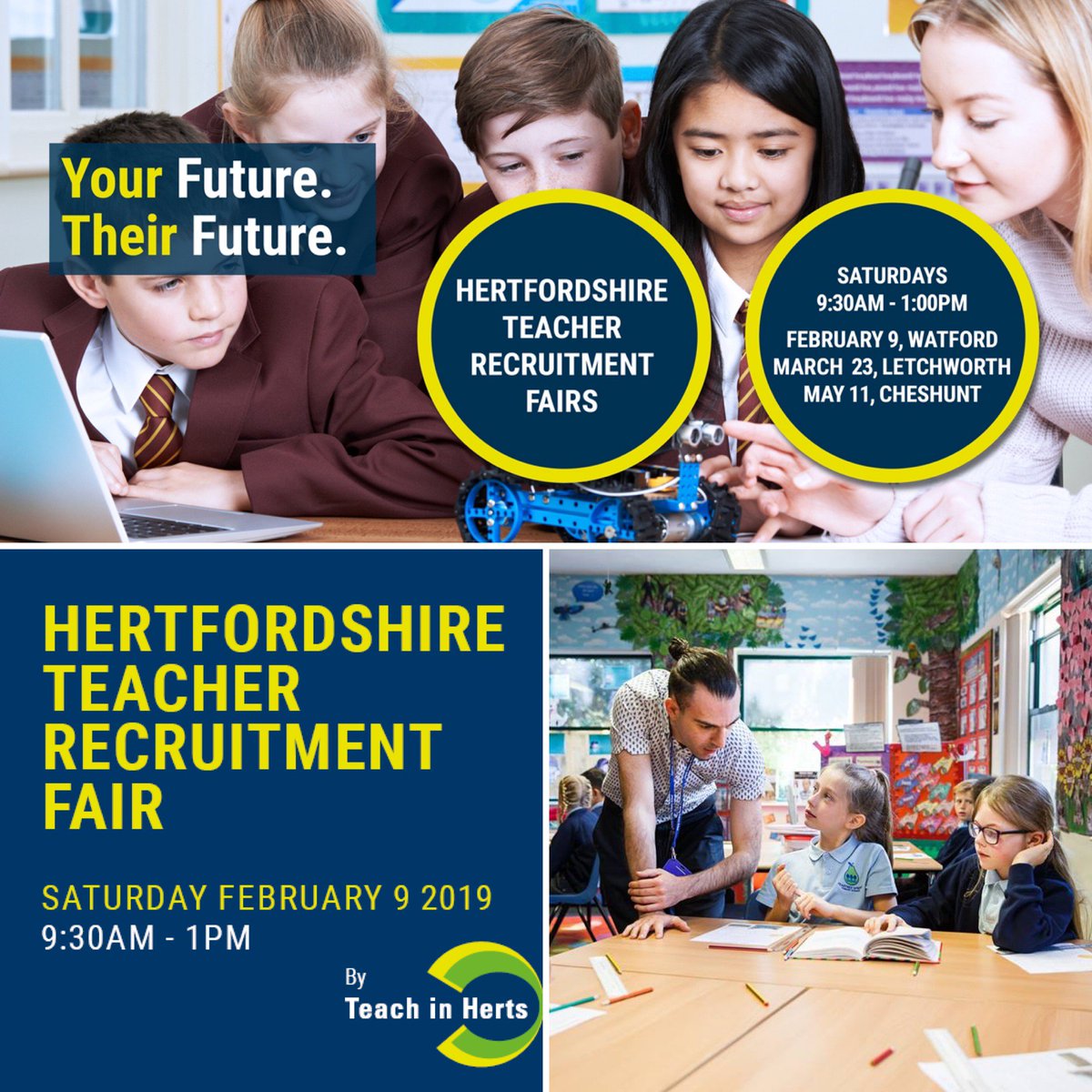 Are you a qualified teacher looking for a new job? ✅
Do you want to meet schools with vacancies face to face? ✅
Then come along to our #Hertfordshire Teacher Recruitment event on Sat 9th Feb in #Watford
Find out more & register your attendance today at: https://t.co/24ttJQKzVo https://t.co/4wIHYKin1n