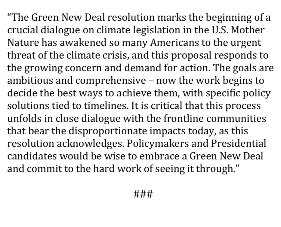 Here's my statement on today's Green New Deal Resolution:  