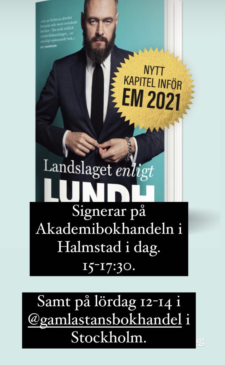 Om någon vill EM-ladda? Signerar min landslagsbok i Halmstad i dag och i Gamla Stan på lördag. 