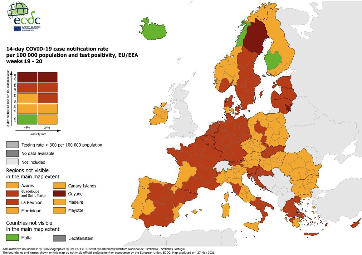 Here the latest from @ECDC_EU on the COVID-19 situation in most of Europe. It’s a positive trend. 