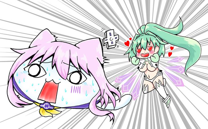 ねぷぎゃぁーฅ°́Д°))ฅ💦💚(((((っ*´ `)っ💕︎💕#ネコまん #ネプテューヌ #Neptunia #ネプギア