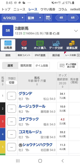 明日の阪神5R、グランデ出走とかハチナイの民が買ってしまうやん(?) 明日の阪神5R、グランデ出走とかハチナイの民が買ってしまうやん(?)