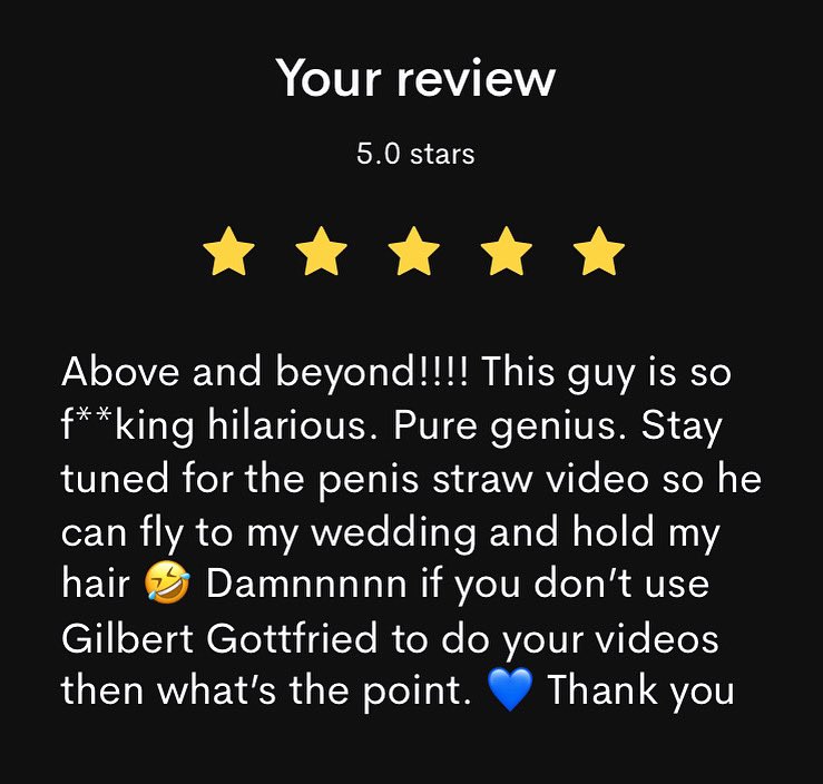 Thank you for the five star review. For a personalized video shout out from me, go to  