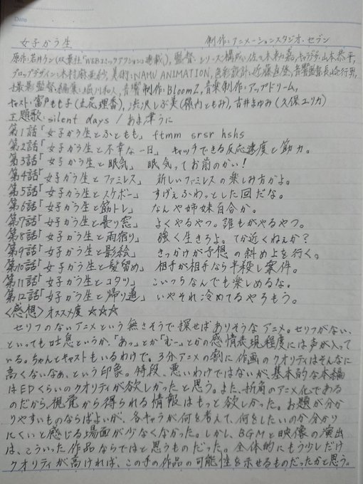 女子かう生作品の持ち味が活きていなかったと思うおしい作品。正直あとは作画だな。もうちょいえちえち感あってよかったと思う。 女子かう生作品の持ち味が活きていなかったと思うおしい作品。正直あとは作画だな。もうちょいえちえち感あってよかったと思う。