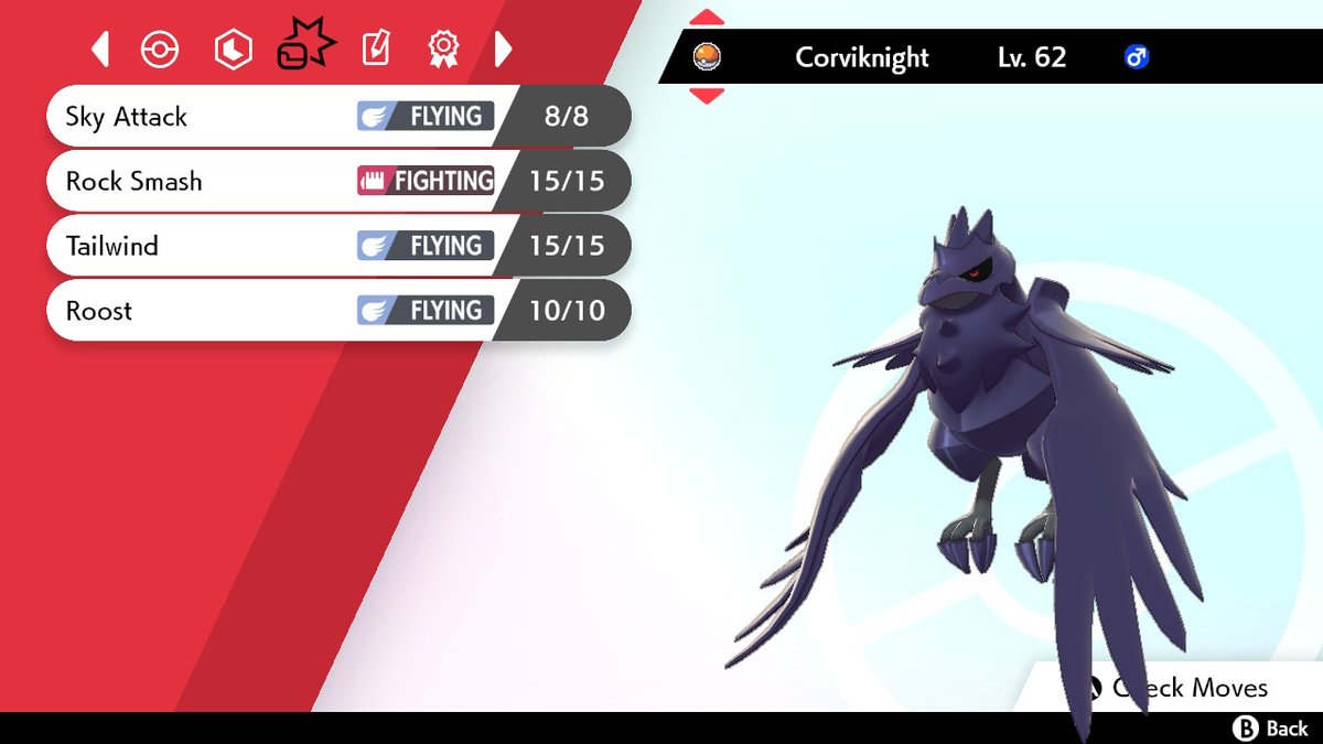 Corviknight Level 62 Sky Attack Rock Smash Tailwind Roost