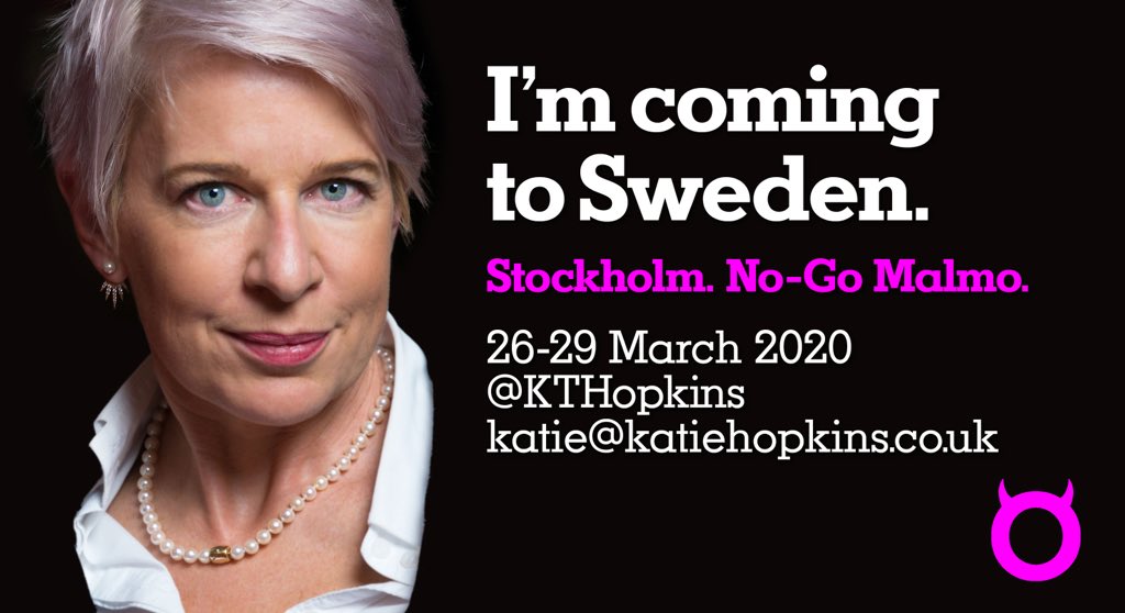 Folks! @KTHopkins is coming to Sweden! 