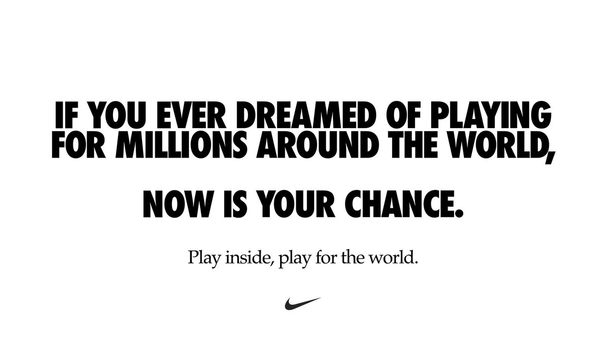 Now, more than ever, we are one team. #playinside #playfortheworld 