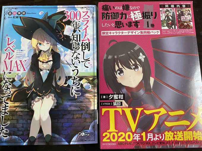 今日は本屋に行ってこの2冊を購入しました『痛いのは嫌なので防御力に極振りしたいと思います』『スライム倒して300年、知ら 今日は本屋に行ってこの2冊を購入しました『痛いのは嫌なので防御力に極振りしたいと思います』『スライム倒して300年、知ら