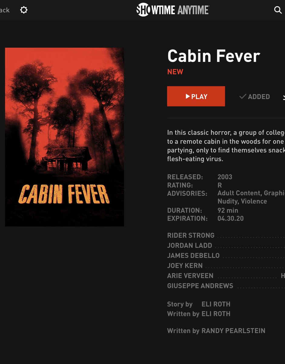 Just found out Cabin Fever is on @Showtime 🤧😳😷 Grab yourself a big 40. Just party. 